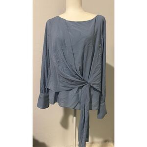 St. John light blue wrap style long sleeve blouse silk blend 8